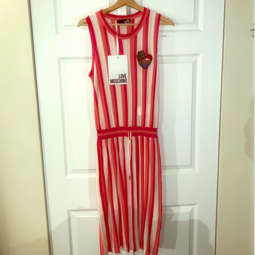 LOVE Moschino Vertical Stripe Pink Heart Dress - Picture 1 of 7